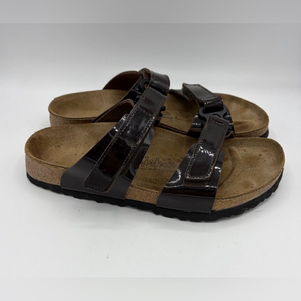 Birkenstock birkis Madura brown patent leather slip on sandal women’s size 8